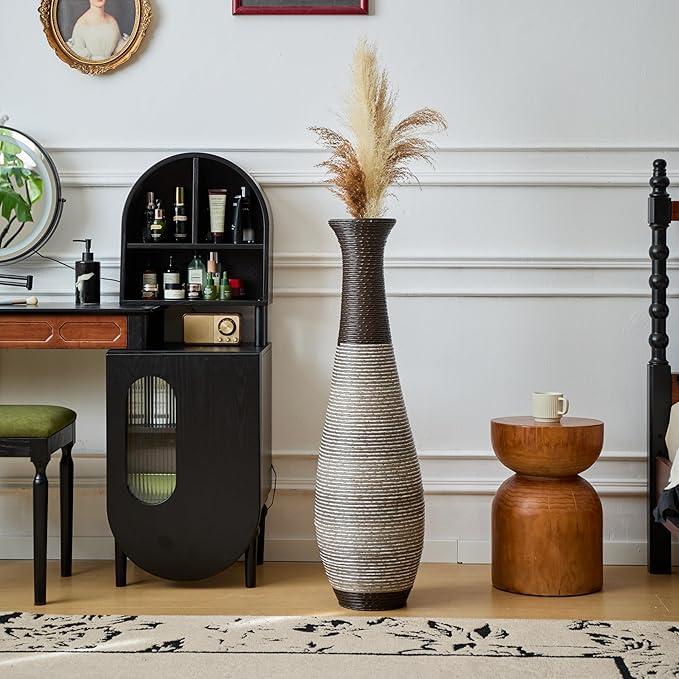 Large Hand-Woven Bamboo Floor Vase, Tall Home Decor Floor Vase for Fake Flower Dried, Flower Holder for Living Room, Bedroom, Dining Room, Entryway, Hallway