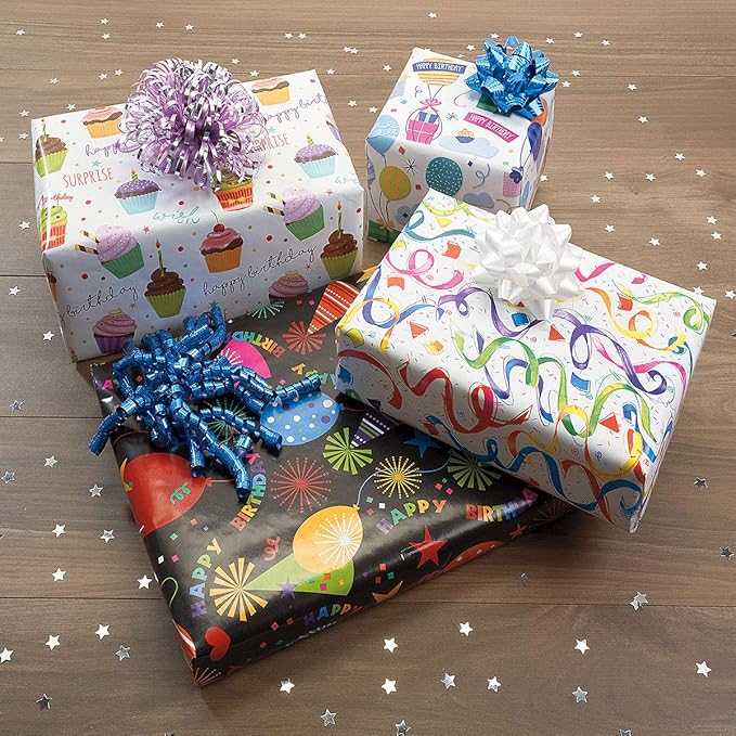 Current Happy Birthday Confetti Jumbo Rolled Gift Wrap - 23 Inches x 32 Feet (61 Square Feet Total), Peek-Proof Party Paper, For Birthdays, Graduations, Baby Showers and More