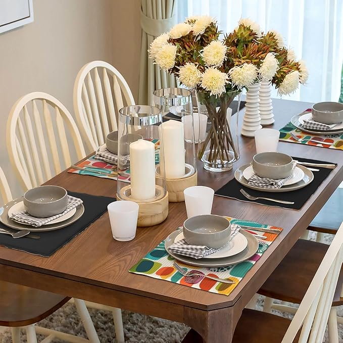 Mid Century Colorful Modern Placemats Set of 6,Kitchen Table Mats for Dining Outdoor Home Decor 12x18 Retro Place Mats 6 PCS, Style-15