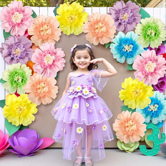 6PCS Pastel Paper Flowers Decorations Colorful Giant 12'' Crepe Tissue Paper Flowers Decorations Large Flowers for Wedding Birthday Baby Shower Classroom Wall Decor Supplies