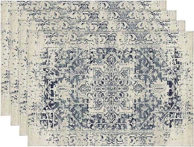 Placemats Set of 4 Vintage Boho Ethnic Carpet Place Mats Washable Table Dinner Mats Linen Table Mats for Kitchen Dining Party Home Kitchen Decor 12x18 Inch
