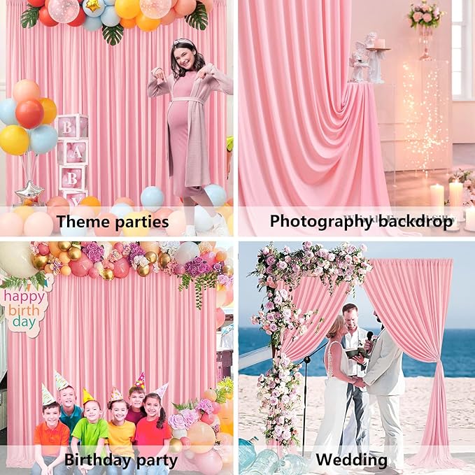 10 x 10 Feet Rose Pink Backdrop Curtain for Partie, Background Curtains for Photoshoot, Birthday, Wedding, Halloween, Thanksgiving, Christmas, New Year Party Decorations 5Ft x 10Ft, 2 Panels
