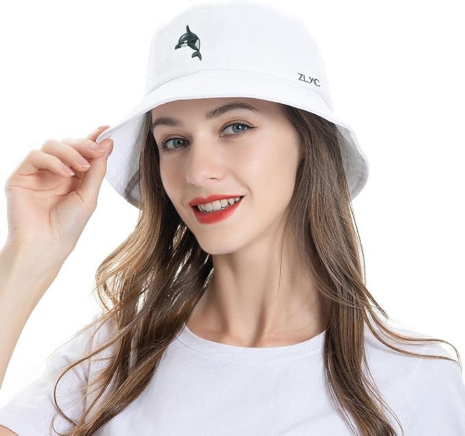 ZLYC Unisex Fashion Embroidered Bucket Hat Summer Fisherman Cap for Men Women