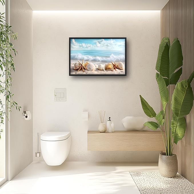 Beach Seashells Large Wall Art Framed Wall Decor for Living Room Ocean Pictures Oversized Canvas Print Painting Modern Extra Large Framed Artwork for Bedroom Office Home Decor 36"x24"