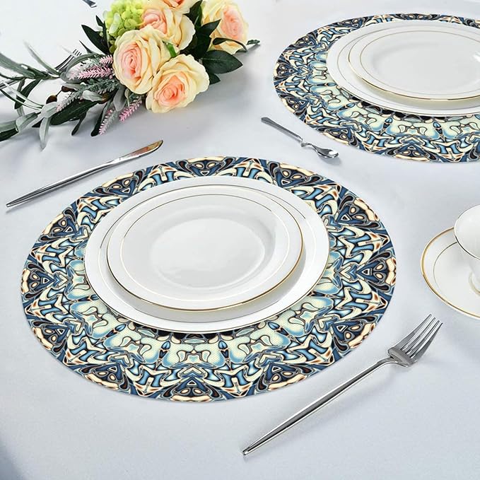 Mandala Round Placemat Set of 4 Elegant Linen Table Mats for Dining, Heat Resistant, Stain Resistant Perfect for Dinner Parties, Restaurants, and Everyday Use
