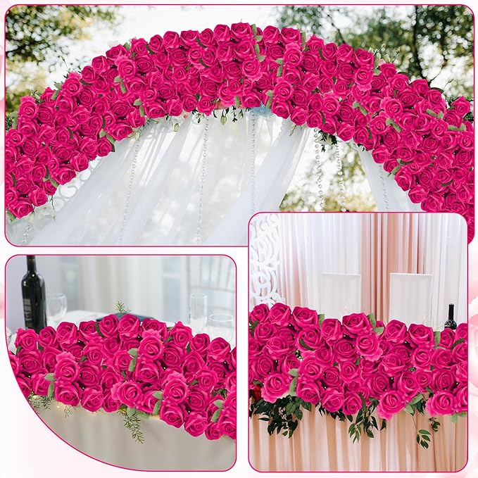 150 Pcs Roses Artificial Flowers, Silk Red Artificial Flowers Petals Long Stem Roses for Wedding Bouquet Home Party Decor