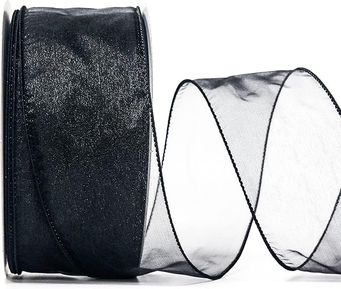CT CRAFT LLC Sheer Organza Wired Ribbon 2.5" x 50Yards Black for Wedding Chair Bow Flora Bouquet Gift Wrapping Christmas Tree Home Decor Wreath