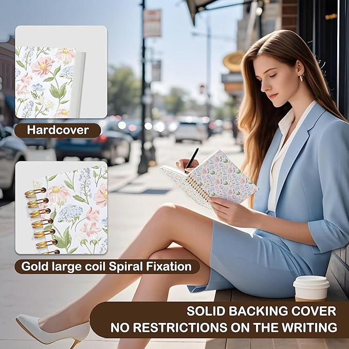 VIIJJUE Floral Notebook, Flower Journals for Writing, Hardcover Spiral Notebooks, 5.5x8.3 Inch
