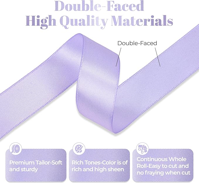 Lavender Satin Ribbon, Double Faced 7/8 Inch X 25 Yards Lavender Ribbon, Premium Satin Ribbons for Gift Wrapping, Crafts, Hair Bow Making, Sewing, Flower Bouquet, Wedding Party Decor