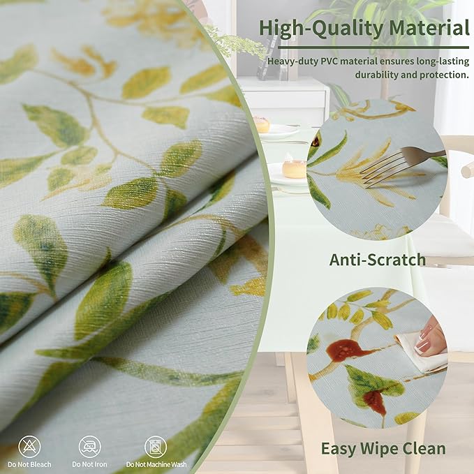 Rectangle Table Cloth,100% Waterproof Tablecloth Oil Proof Spill Proof Vinyl Table Cloth, Wipe Clean Plastic Table Cover for Dining, Camping, Indoor and Outdoor 54" x 84",Leaves