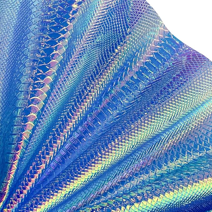 ONEART | Iridescent Transparent Embossed Vinyl Holographic Blue Clear PVC Vinyl Craft Film 16"×54" for Sewing DIY Projects (Snakeskin-Dark Blue)
