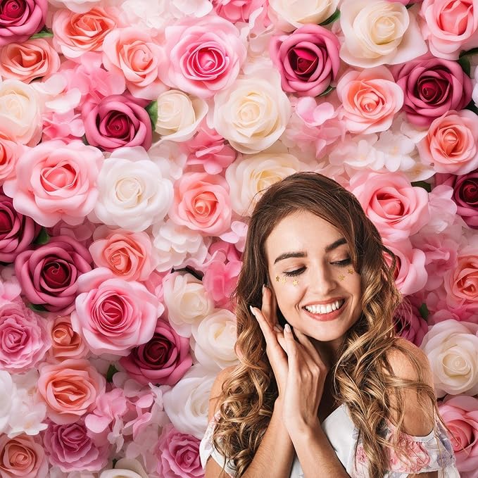 Pink Roses Background Flowers Wall Photography Background Various Floral Roses Backdrops Anniversary Birthday Wedding Baby Shower Backgrounds Decor Children Adults Video Studio Prop 10x6.5ft