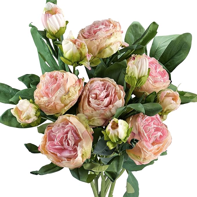 FiveSeasonStuff Vintage Blush Pink Peonies – Realistic Artificial Silk Flowers with Dry-Look Petals, 6 Stems for Rustic Home & Wedding Bridesmaids Bouquet Bridal Showers