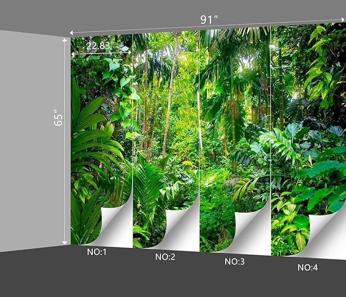 Tropical Rainforest Botanical Wallpaper Bedroom Green Leaf Plant murals Aesthetic Room Decor Living Room tv Background Large Wall Mural - 91"x65" Not Peel and Stick