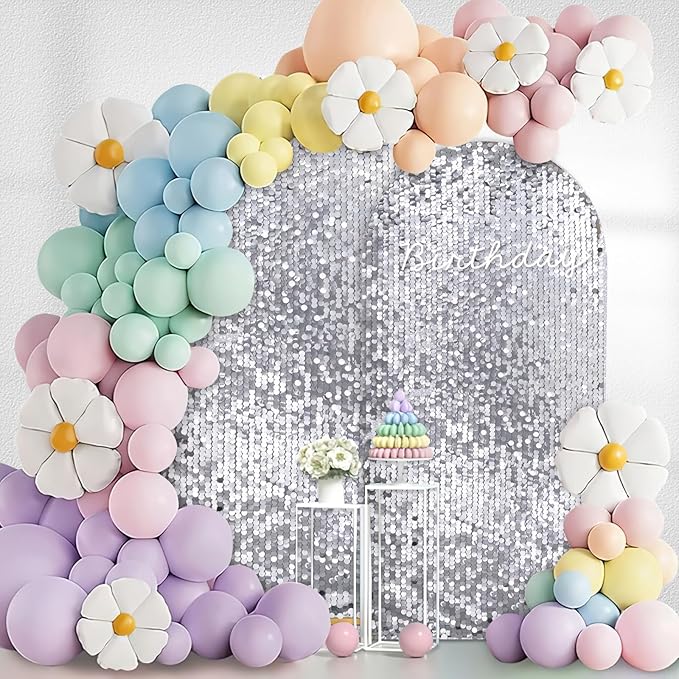 6FT Sequin Arch Backdrop Cover: Silver Big Payette Arch Covers Shimmer Fabirc Backdrop Covers for Party Christmas Deocr