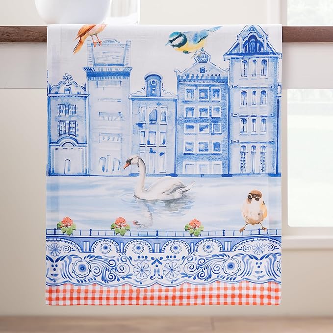 Maison d'Hermine Table runner 100% Cotton SingleLayer TableRunners 108 inches long Decorative for Home Kitchen Dining Party Baby Shower Wedding Bridal Shower SpringSummer(Amsterdam Canals,14.50"x108")