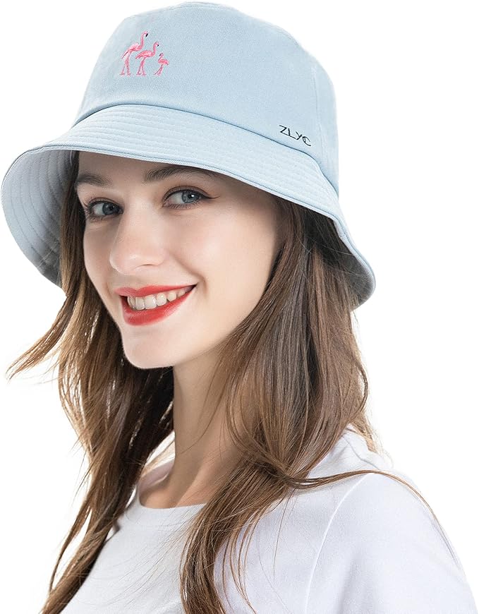 ZLYC Unisex Fashion Embroidered Bucket Hat Summer Fisherman Cap for Men Women