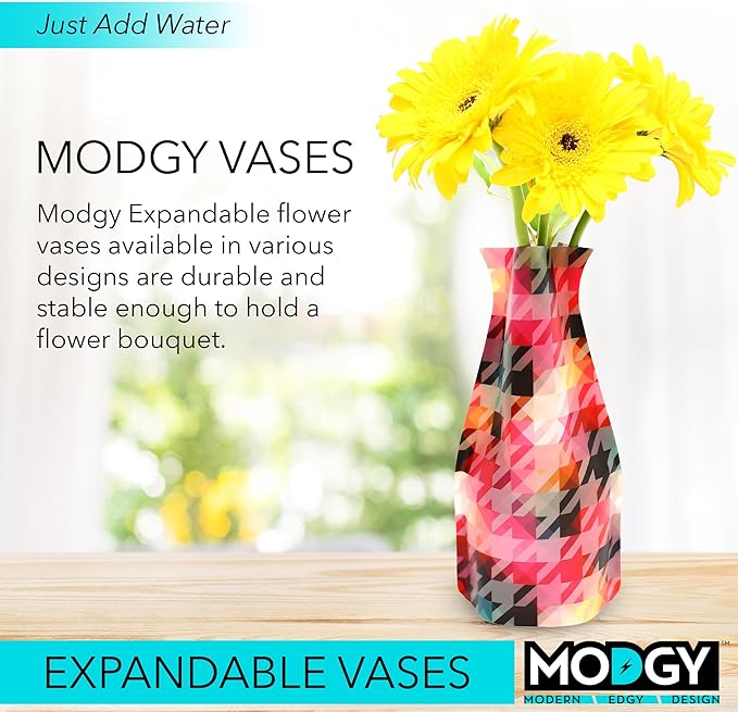 MODGY Expandable Flower Vase Plastic Decorative Modern Vases for Flowers Centerpieces Dining Table Decor Living Room Bathroom Wedding Office, Bassett