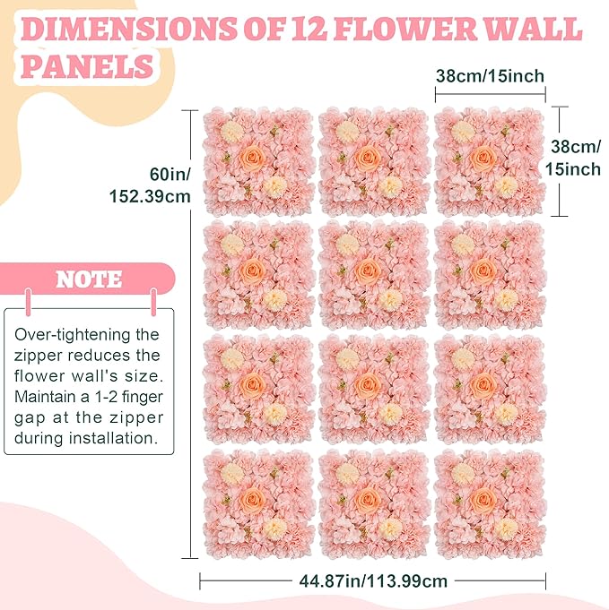 YOUMEHOME Flower Wall Backdrop Artificial Flowers - 5ftx3.74ft Flower Wall Floral Wall Panels for Wedding Backdrop - Home Party - Baby Shower Decoration