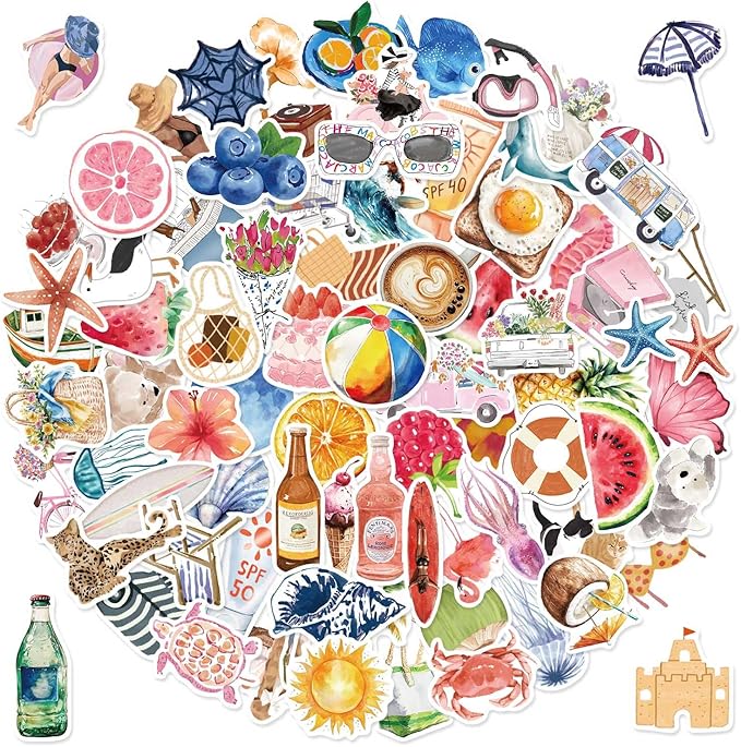 100 PCS Pink Aesthetic Stickers for Woman, Watercolor Summer Stickers for Water Bottles,Laptop Scrapbook Journaling Skateboard Surfboard Vinyl Waterproof Decorative Decals for Adults