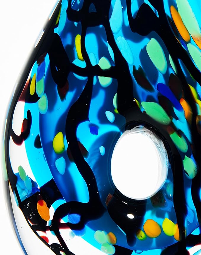 Luxury Lane Hand Blown Abstract Hollow Blue Tear Drop Sommerso Art Glass Sculpture for Home Decor 11.5 inch Tall Centerpiece Table Decoration