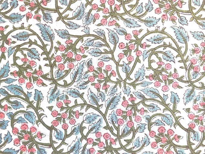 ATOSII Kalina 100% Cotton Fall Rectangle Tablecloth, Handblock Print Floral Table Cloth for Kitchen Dining Linen I Weddings Outdoors Easter Spring Summer I 72 X 108 Inches I 8 Seater
