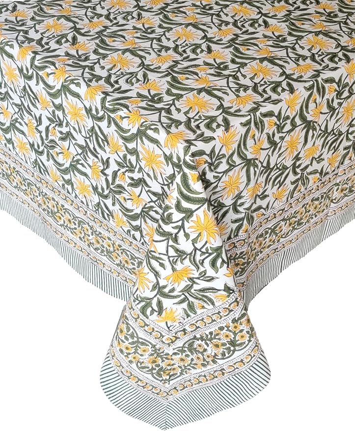 ATOSII 'Noor' 100% Cotton Boho Square Tablecloth, Handblock Floral Print Linen Table Cloth for Dining Table I Tabletop I Parties/Outdoor I Wedding I Spring/Summer (60" X 60")