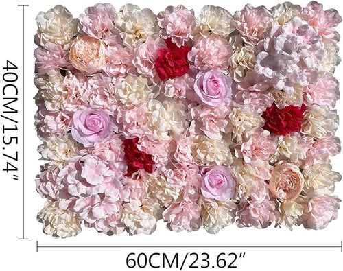 16"x 24" Artificial Flower Wall Panels,Flower Wall Mat Silk Flower Panels for Outdoor Garden Backyard Fence Fence Privacy Screen and Indoor Wall Decor(20Pcs Light Pink+Light Yellow+Red)