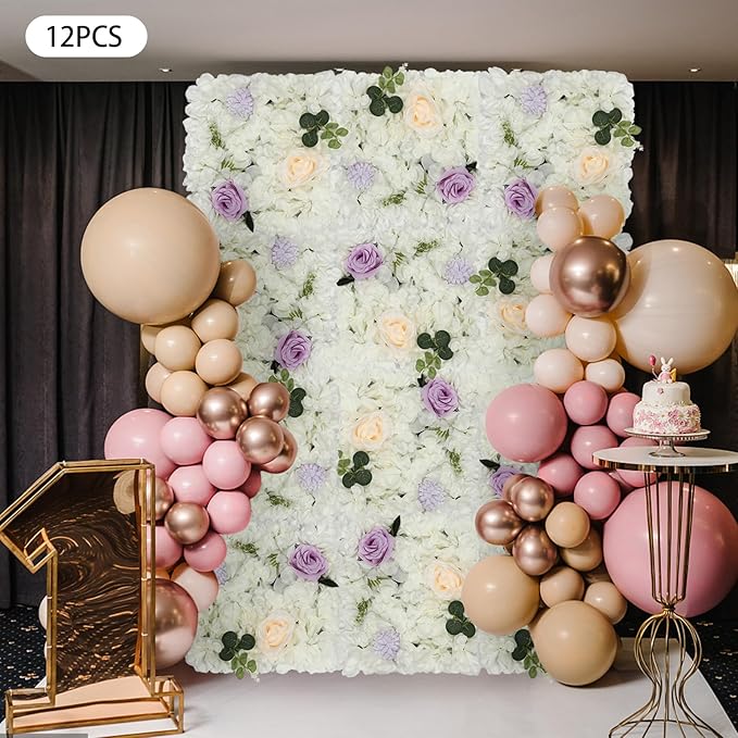 3D Flower Wall Panel Floral Backdrop,12PCS Artificial Flower Wall Background Silk Rose Mat, Artificial Flower Backdrop Faux Flower Panel for Wedding