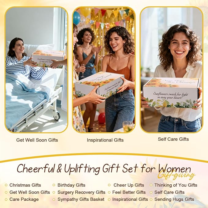Sunflower Birthday Gifts for Women Self Care Gift - Sending Sunshine Gifts Box Get Well Soon Sympathy Gift Basket for Women New Mom Care Package, Christmas Gifts Relaxation Gifts for Mom Her Coworkers