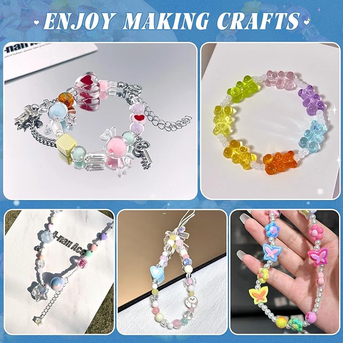 Assorted 200-260PCS Mixed Colors Acrylic Beads for Bracelet Making, Flower Bow GummyBear Bracelet Charms,Cute Beads for Jewelry Making DIY Necklace Keychain Phone Charm Christmas Gift