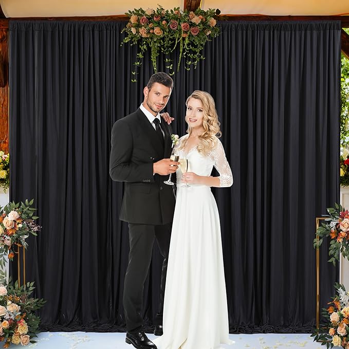Wish Care Black Backdrop Curtain 8 Panels-Wrinkle-Free Black Curtains Polyester Photography Drapes for Wedding Birthday Party Photo Background Backdrop Stand- 32 X10FT (Black)