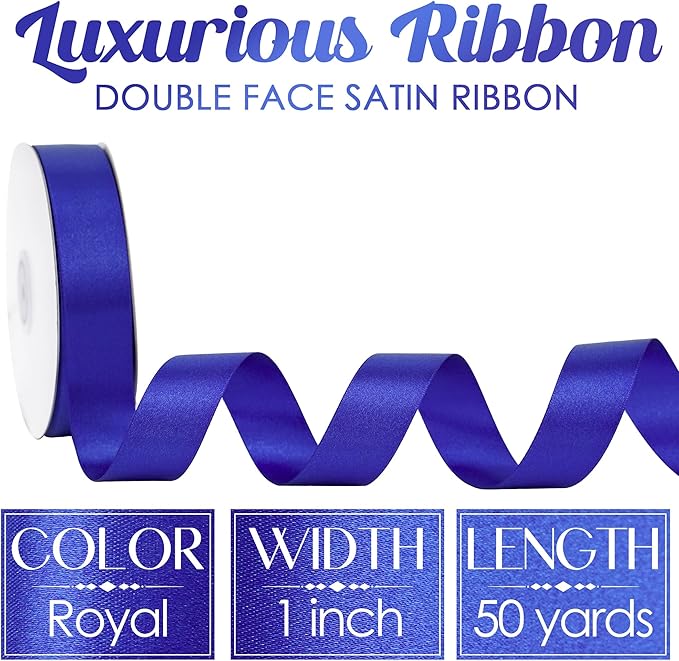 MEEDEE Royal Blue Ribbon 1 Inch Royal Blue Satin Ribbon Lux Double Faced Satin Ribbons by 50 Yards Polyester Blue Wrapping Ribbons for Crafts, Weddings, Flower Bouquet, Holiday Decorating