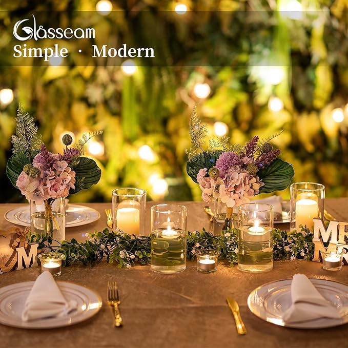 Glasseam Cylinder Vases for Centerpieces, Set of 6 Clear Glass Vases for Flowers, Modern Small Floating Candle Vase Decor, Decorative Hurricane Candle Holders for Home Wedding Table Decorations, 6in