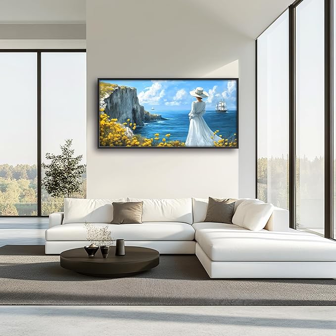 Coastal Boat Large Wall Art Framed Wall Decor for Living Room Ocean Coast Pictures Oversized Canvas Print Painting Modern Extra Large Framed Artwork for Bedroom Office Home Decor 60"x30"