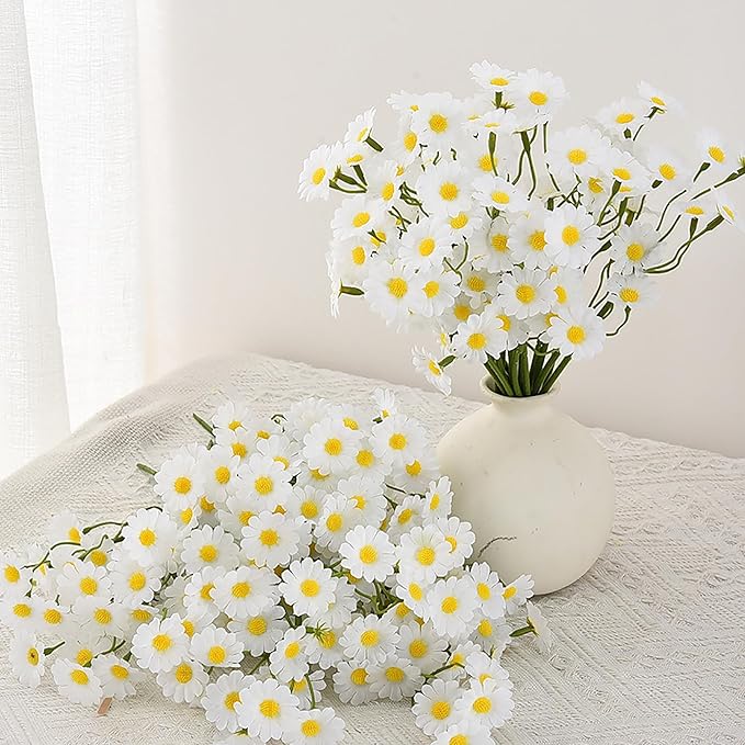 Artificial Daisies Flowers, 2 Bouquets (12 Stems) Small Faux Daisy Décor, Plastic Flowers for Garden, Porch, Window Box, Home, Wedding Decorations (Vase Not Inclouded)