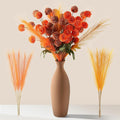 Faux Fall Flowers Artificial Mums 10 Stems +10 Branches Pampas Grass,Long Stems Silk Flowers Autumn Home Decor,Fake Floral Pompon For Table Vase Filler,Halloween Centerpieces,Wedding Arrangements