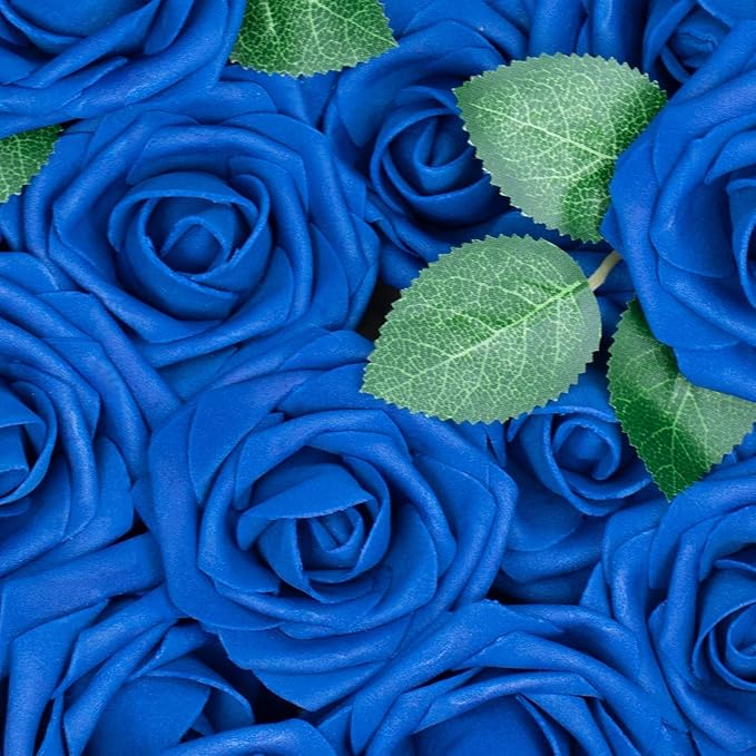 Artificial Flowers Roses 50pcs Blue Roses Wedding Decoration Real Looking Fake Roses w/Stem for DIY Wedding Bouquets Centerpieces Arrangements Party Baby Showers Home Decorations (Royal Blue, 50 pcs)