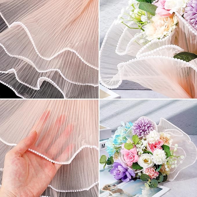 Ymapinc Pearl Mesh for Bouquets Wapping, 4 Yard Pink Floral Pearl Paper for Bouquet Flower Packaging, Bride Wedding Mother's Day Valentine's Day Gift(144x10.63inch)