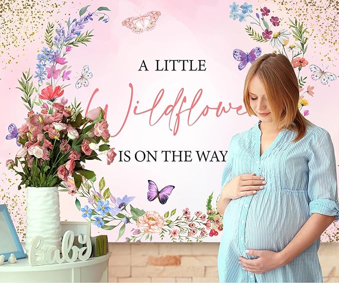 Sensfun A Little Wildflower is On Way Baby Shower Backdrop Banner Girl Wildflowers Party Decorations,Pink Wild Flowers Floral Theme Background for Girls Baby Shower Decor Photo Booth Props 5x3ft