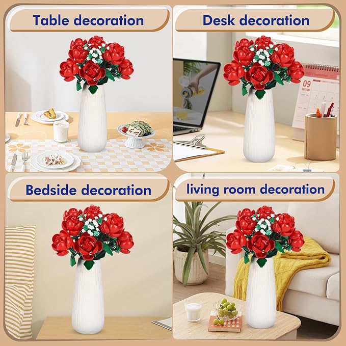 780 PCS Red Rose Building Flower Bouquet Kit for Adults & Kids, DIY Artificial Flowers Set for Home Decor, Desk Display, Gifts for Women, Girls (Red Rose)