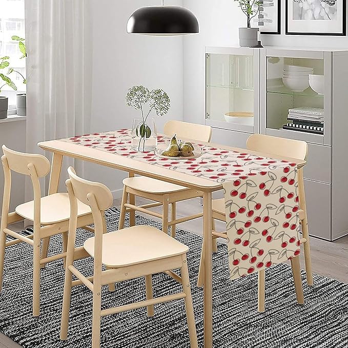 Red Cherry Table Runner,Spring Summer Fruit Tropical Birthday Party Decorations Dining Room Home Kitchen Table Decor 13 x 90Inches