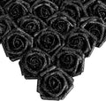 IPOPU Black Glitter Roses, 25pcs Foam Glitter Roses Glitter Flowers Foam Rose with Stem for DIY Wedding Bridal Bouquet Home Party Decoration(Black)