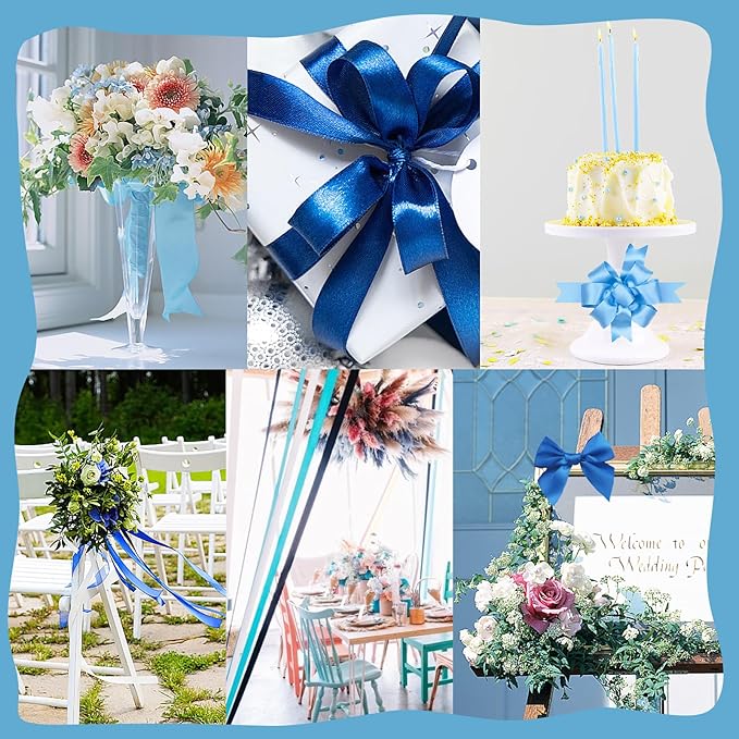 150 Yards Blue Satin Ribbon 1 Inch 6 Rolls Assortment Ribbons for Crafts Gift Wrapping Flower Bouquet Wedding Invitations Birthday Party Festival Decoration Hair Bows