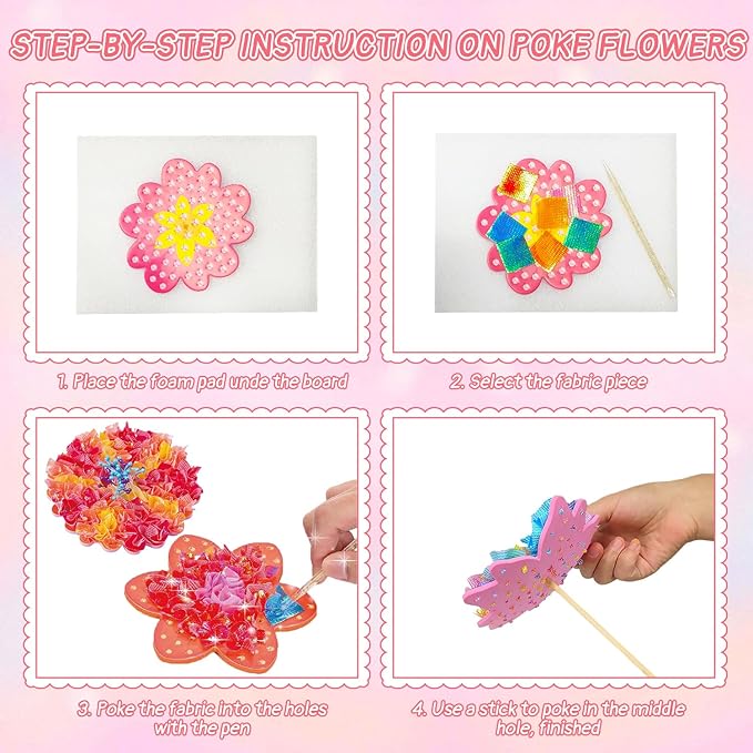 Mostop DIY Flower Crafts Kit for Kids Ages 6-10, DIY Flower Bouquet Craft Kit with Buttons, Felt Flowers and 2 Vase, Poke in Arts and Crafts Birthday Gift for Gilrs Age 6-8 8-10, Flower Making Kit