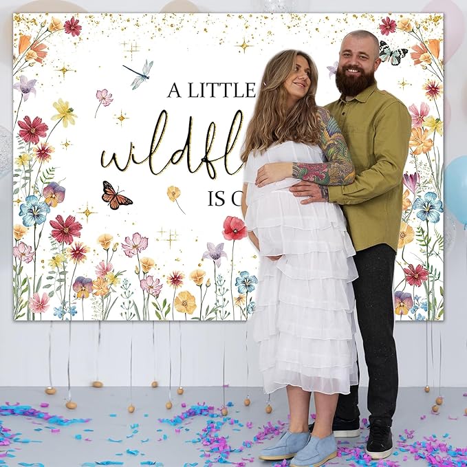 Avezano Wildflower Baby Shower Decorations A Little Wildflower is On The Way Baby Shower Backdrop Floral Theme Baby Girls' New Born Photoshoot Background Banner (7x5ft(84x60in))