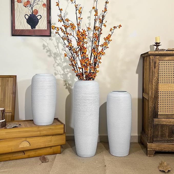 Large Rustic Ceramic Farmhouse Vase,23.6 Inch Tall Pottery Decor Floor Vases Vintage Flower Vases for Home Living Room Entryway Table Centerpiece Decor,Terracotta Vase,Wedding Gift,White