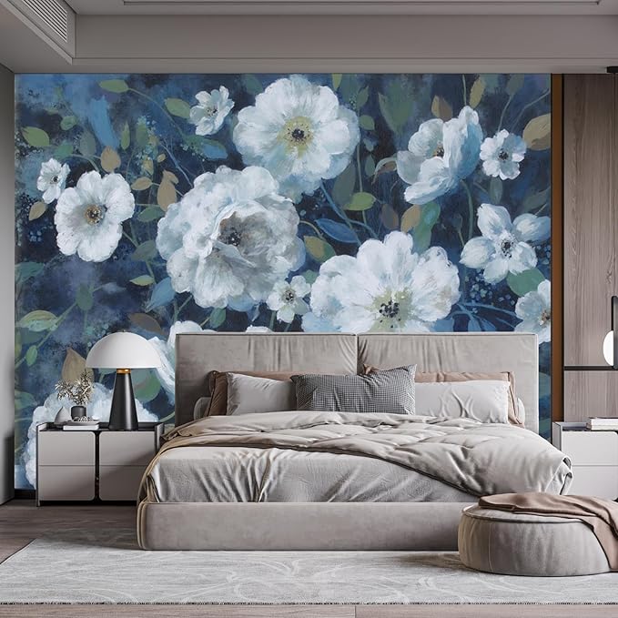 Peel and Stick Wallpaper Floral Forest Mural Flower for Bedroom Large Wall Murals Wall Paintings (Color-7, 157×110 inch)
