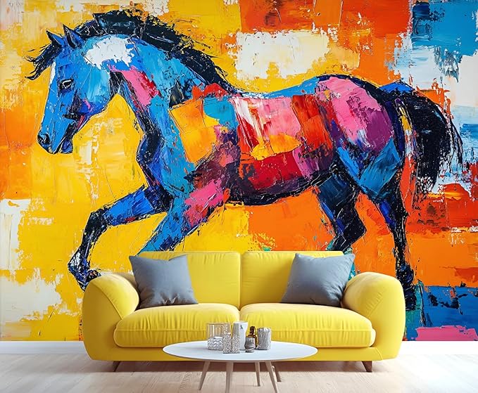Abstract Horse Wall Mural, Colorful Horse Art 3D Wall Murals, Bold Abstract Animal Wallpaper Mural, for Living Room Bedroom Large Wallpaper Indoor Decor 137.8" W x100 H