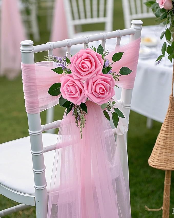 DuHouse 50Pcs Artificial Roses Flowers Fake Roses with Stems Real Touch Foam Flowers for DIY Wedding Bouquet Baby Shower Centerpiece Floral Arrangement Party Home Decor(Pink)